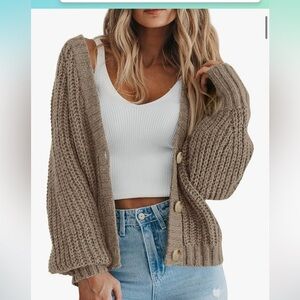 Chunky Knit Open Front Sweater Long Sleeve Button Loose Short Cardigan
8099
